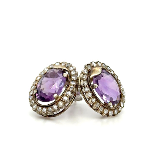 6.30ct Amethyst & Rose Cut Diamond Earrings 18K White Gold alternate view