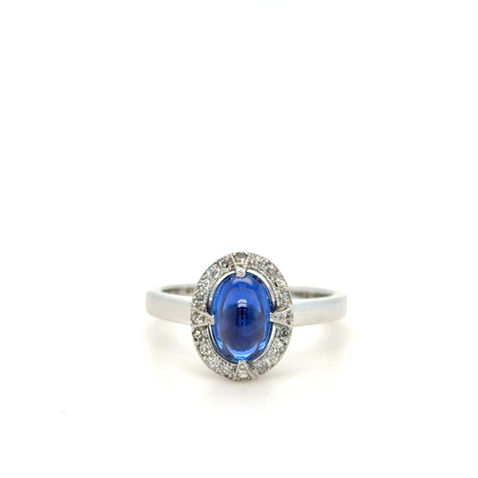 18K Gold Ceylon Cabochon Sapphire & Diamond Ring