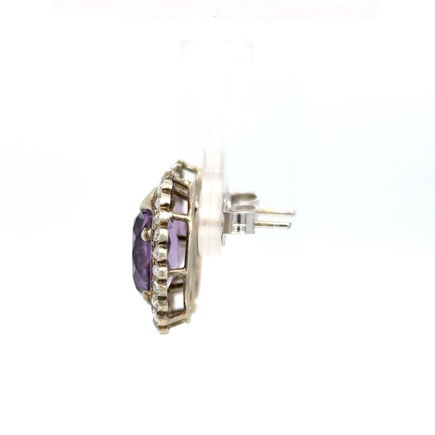 Amethyst & Rose Cut Diamond Earrings in 18K White Gold
