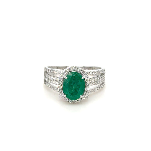 18K Gold Zambian Emerald & diamond Ring