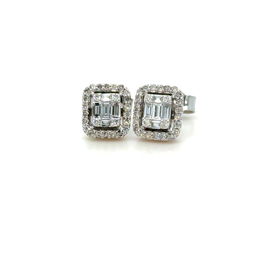 Baguette Diamond Stud Earrings 18K White Gold alternate view