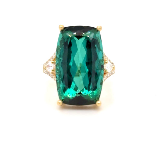 17.55 Carat Tourmaline ring in 18K Yellow Gold alternate view