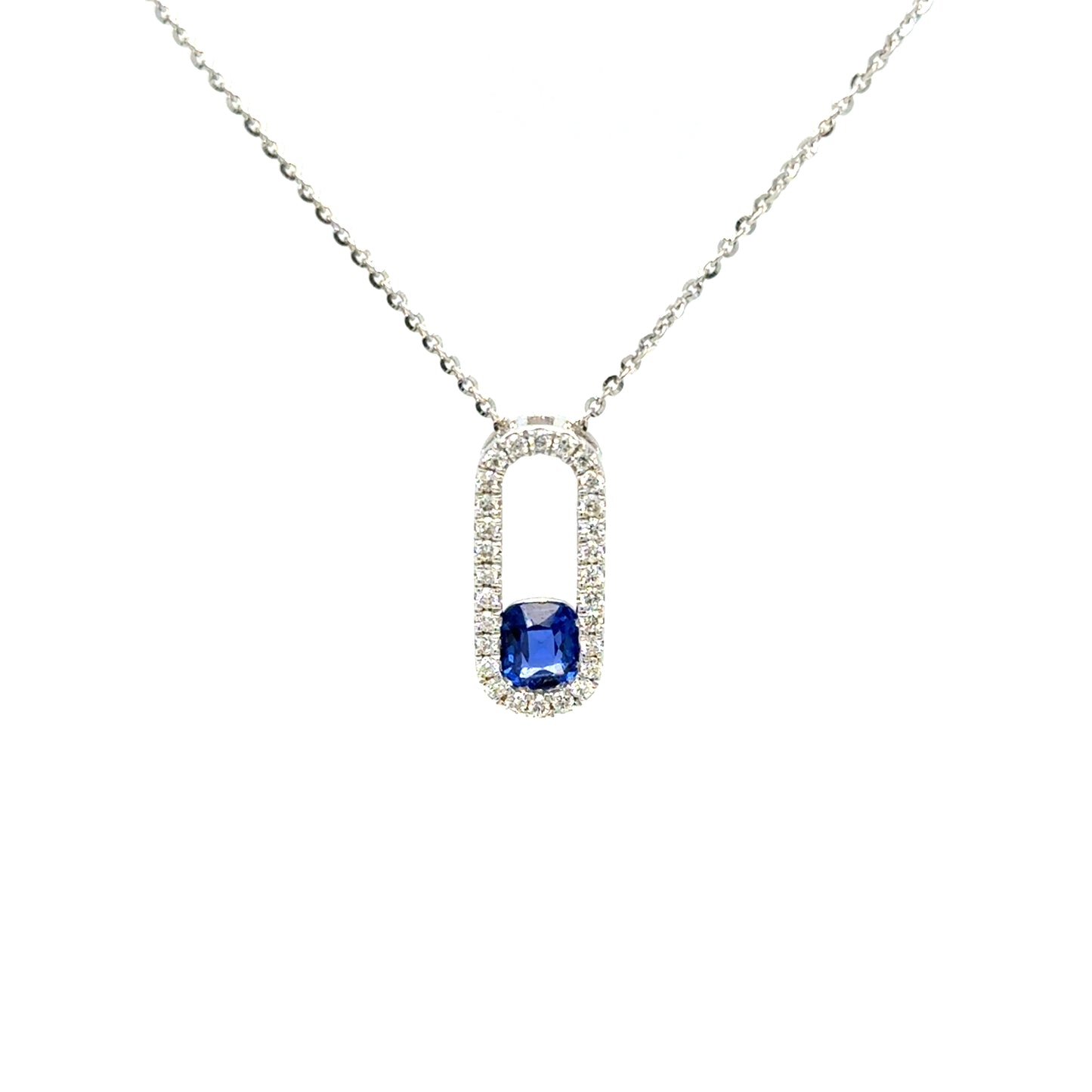 Ceylon Sapphire Diamond Necklace in 18K White Gold
