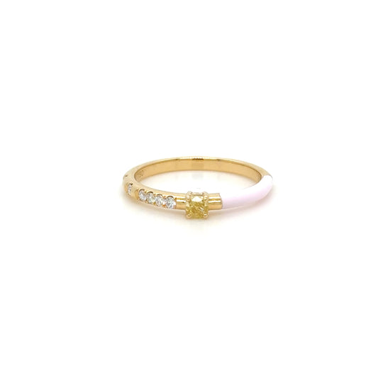 Pink Enamel, Yellow Diamond Stackable Ring in 18K Yellow Gold alternate view