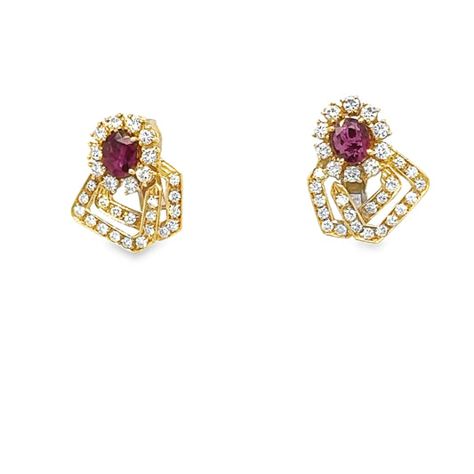Cushion ruby & diamond cluster earrings