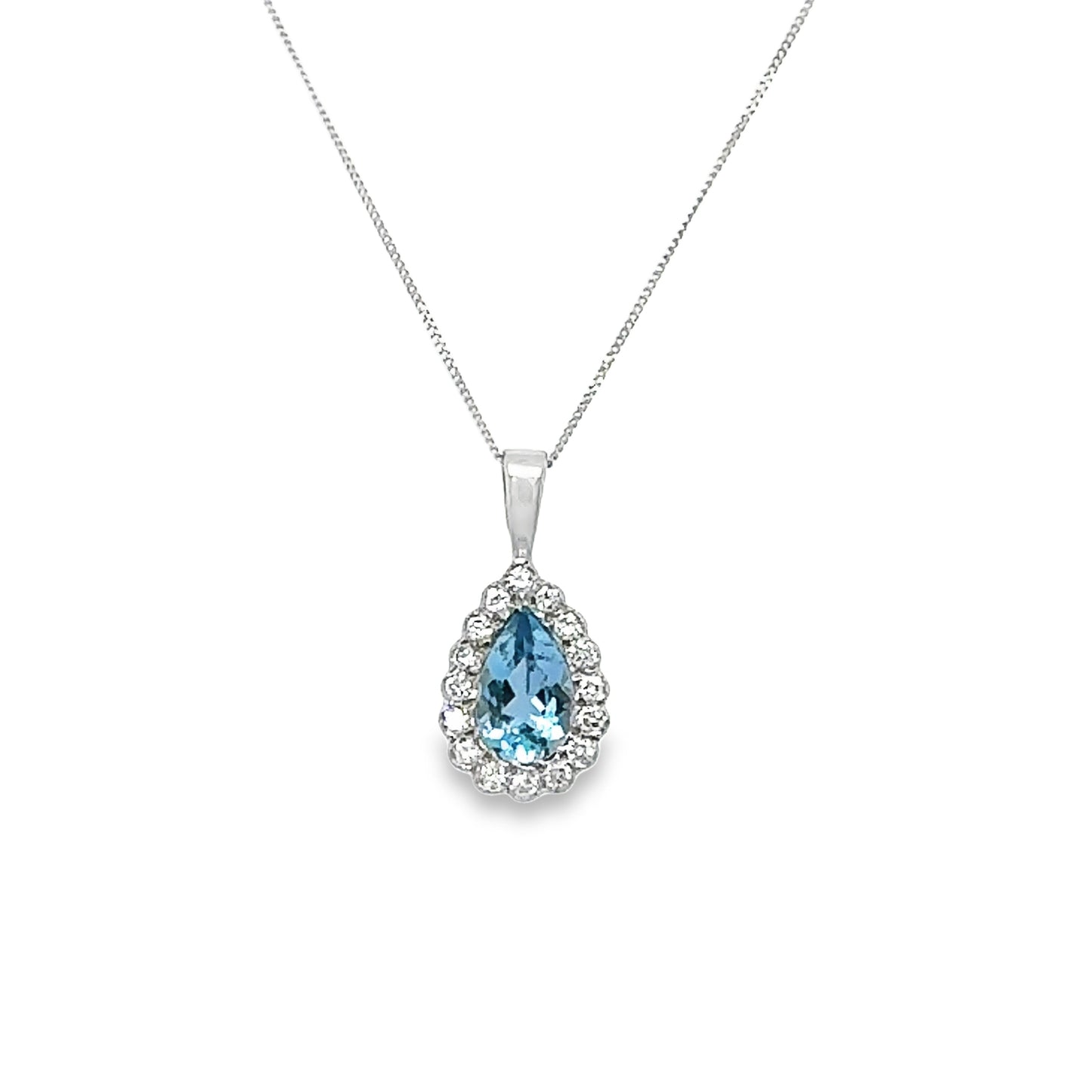 Aquamarine & diamond pendant necklace 18K White Gold