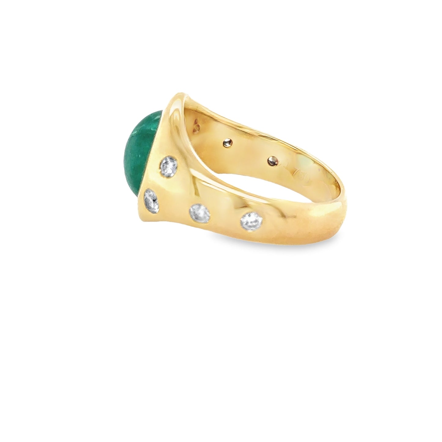 3.42 Carats Oval Cabochon Emerald & Diamond Ring
