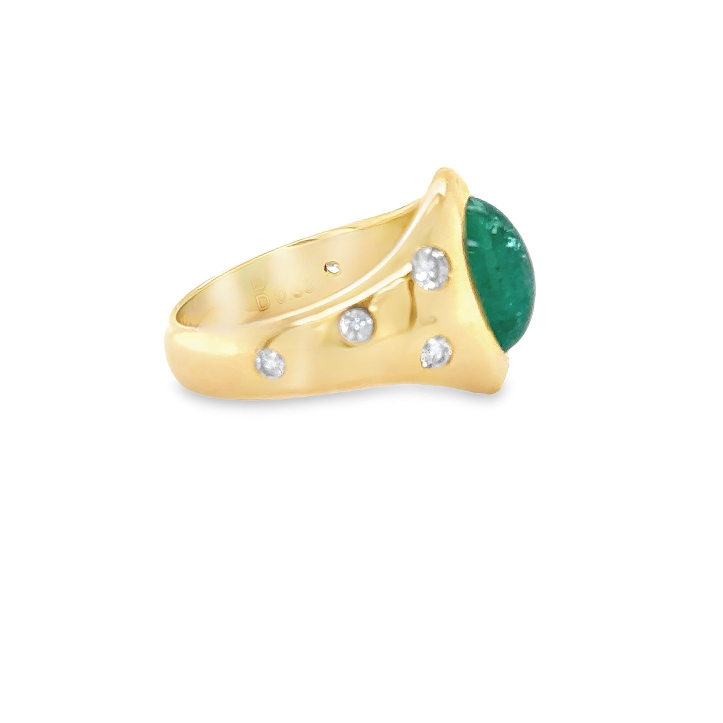 3.42 Carats Oval Cabochon Emerald & Diamond Ring