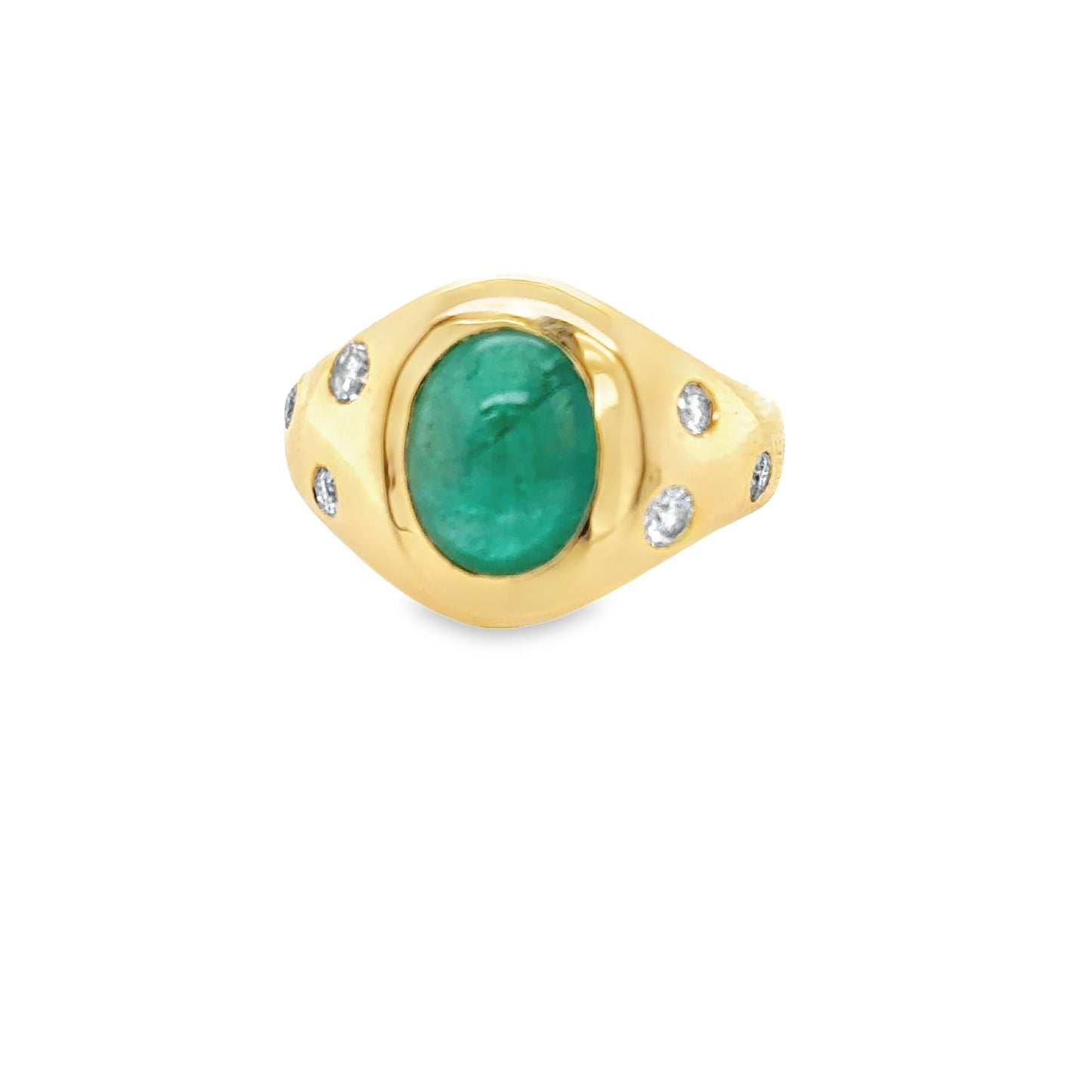 3.42 Carats Oval Cabochon Emerald & Diamond Ring