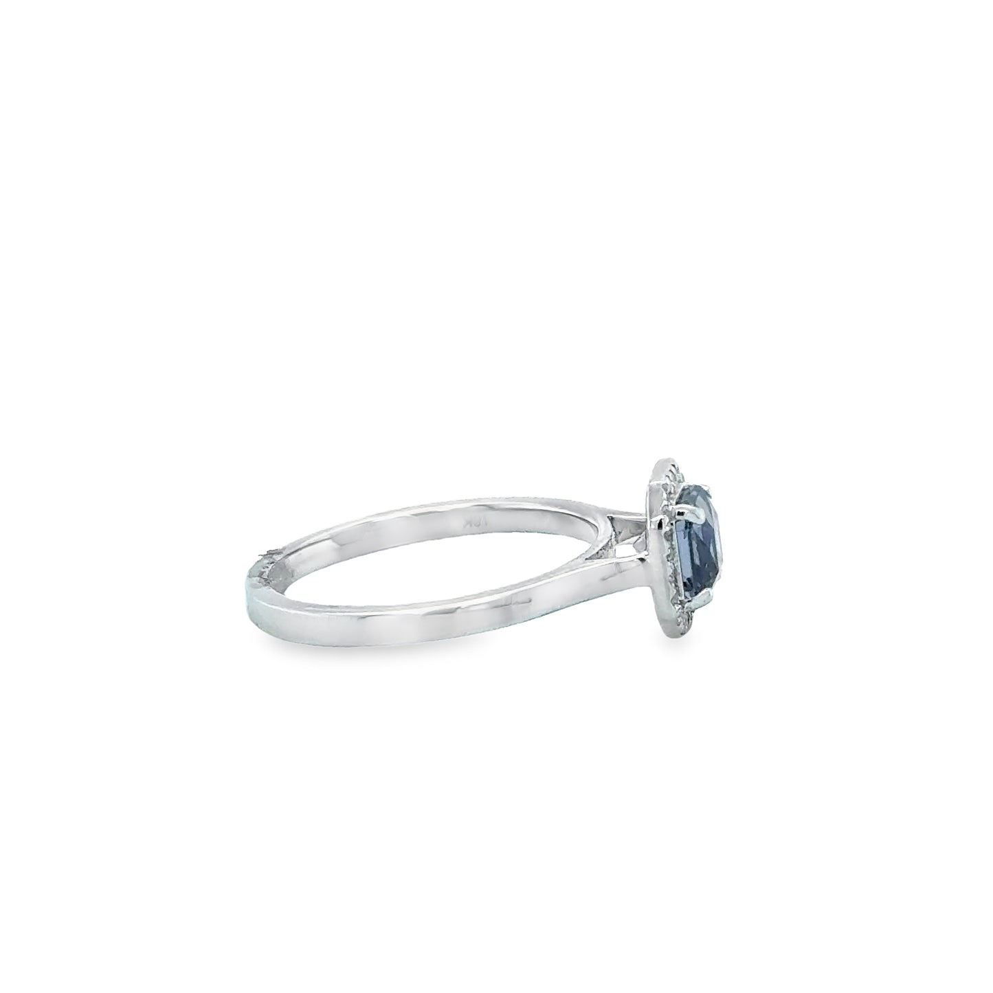 Square Sapphire & Diamond Halo Ring in 18K White Gold
