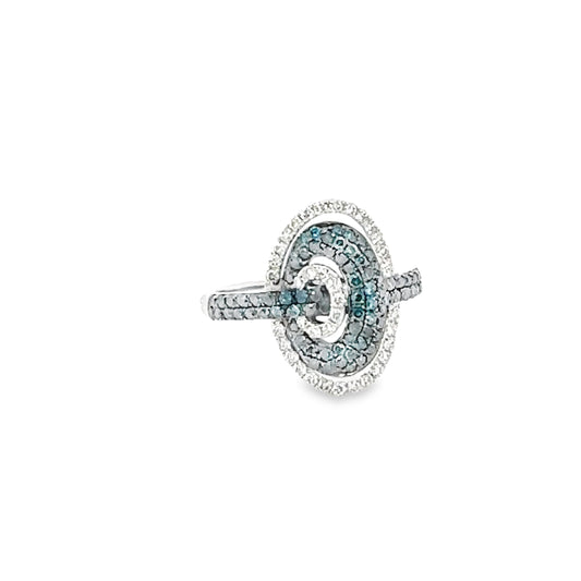 Oval blue and white diamond ring