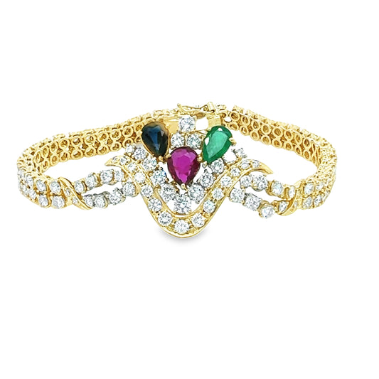 Multicolour Emerald, Ruby, Sapphire & diamond Cluster Bracelet