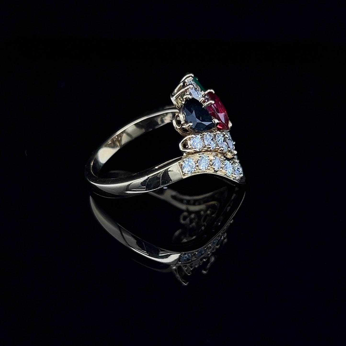 Multicolour Emerald , Ruby , Sapphire & diamonds Cluster Ring