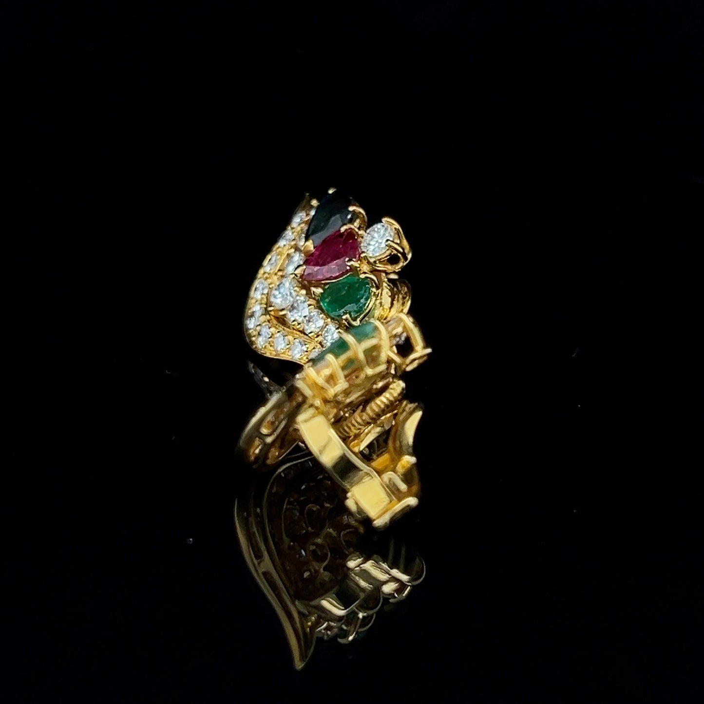 Multicolour Emerald, Ruby, Sapphire & Diamond Cluster Earrings