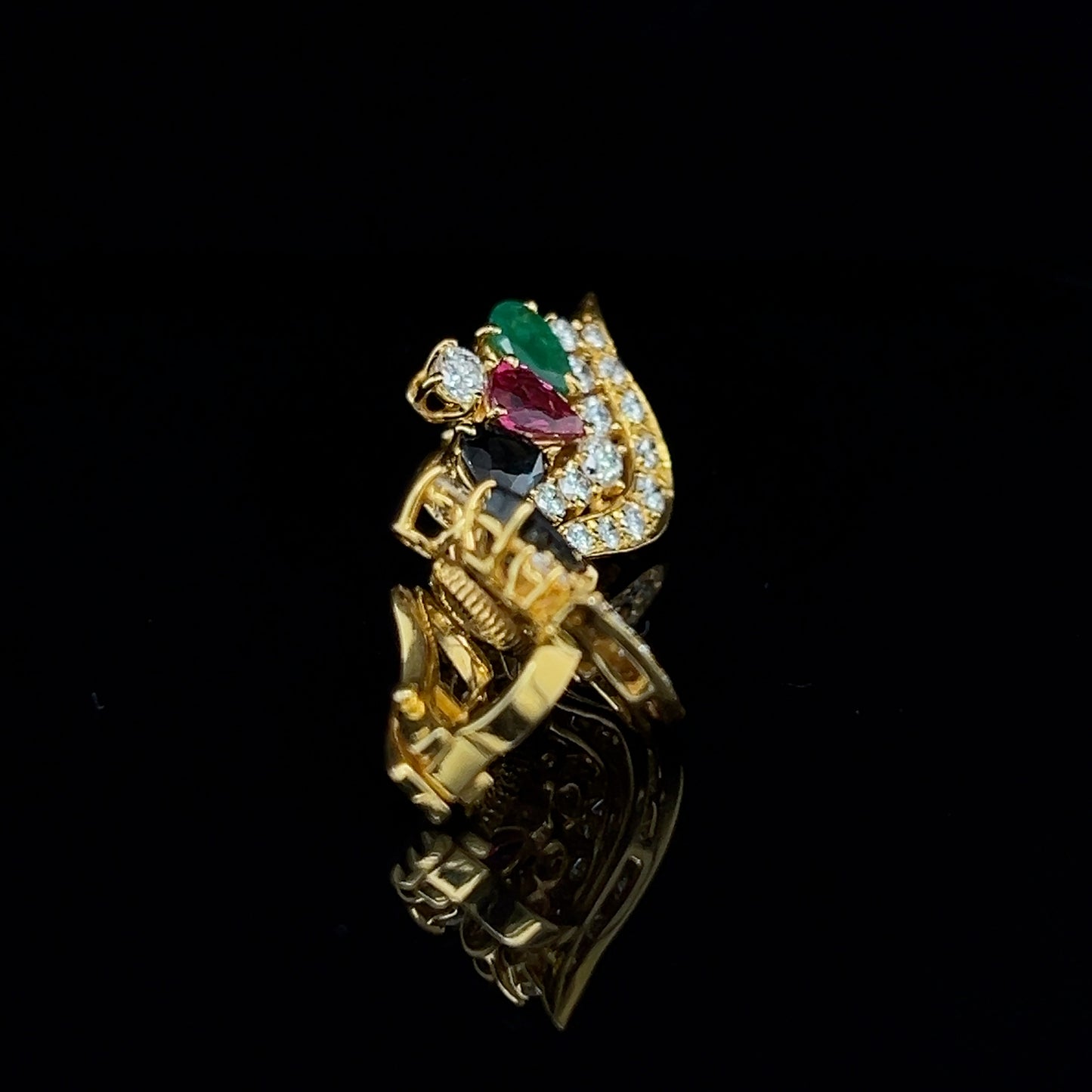 Multicolour Emerald, Ruby, Sapphire & Diamond Cluster Earrings