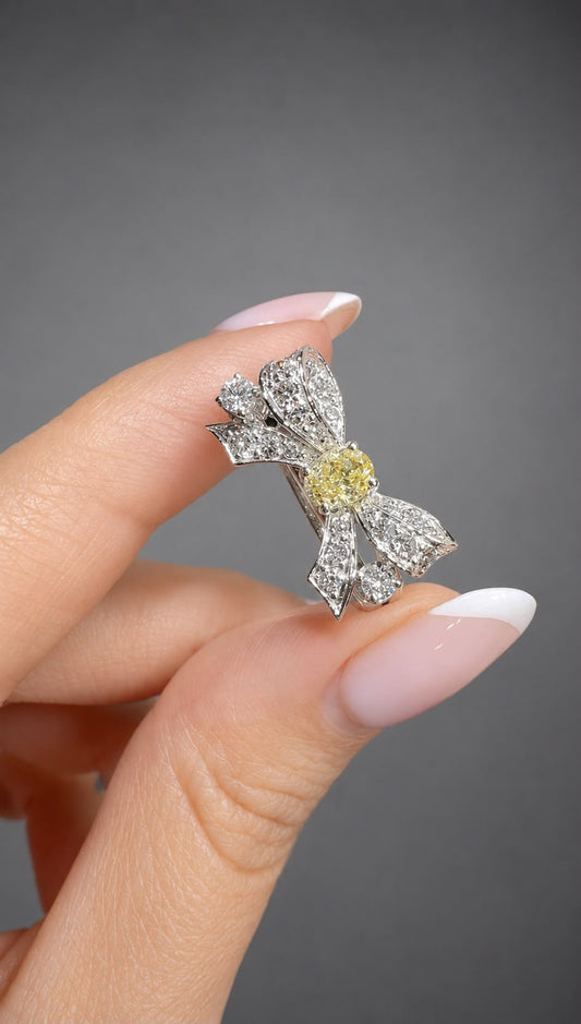 Yellow & White Diamond Bow Ring in 18K White Gold alternate view