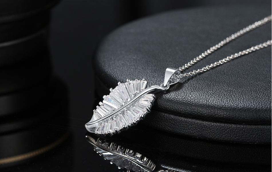Diamond CZ Leaf Baguette Silver Pendant