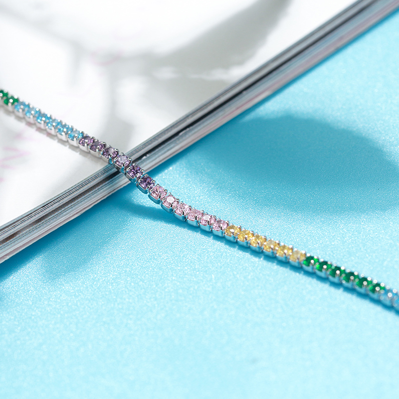 Rainbow Stones Sapphire Silver Anklet Bracelet