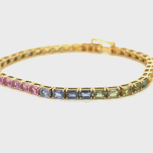 Emerald shape Rainbow Sapphire tennis bracelet