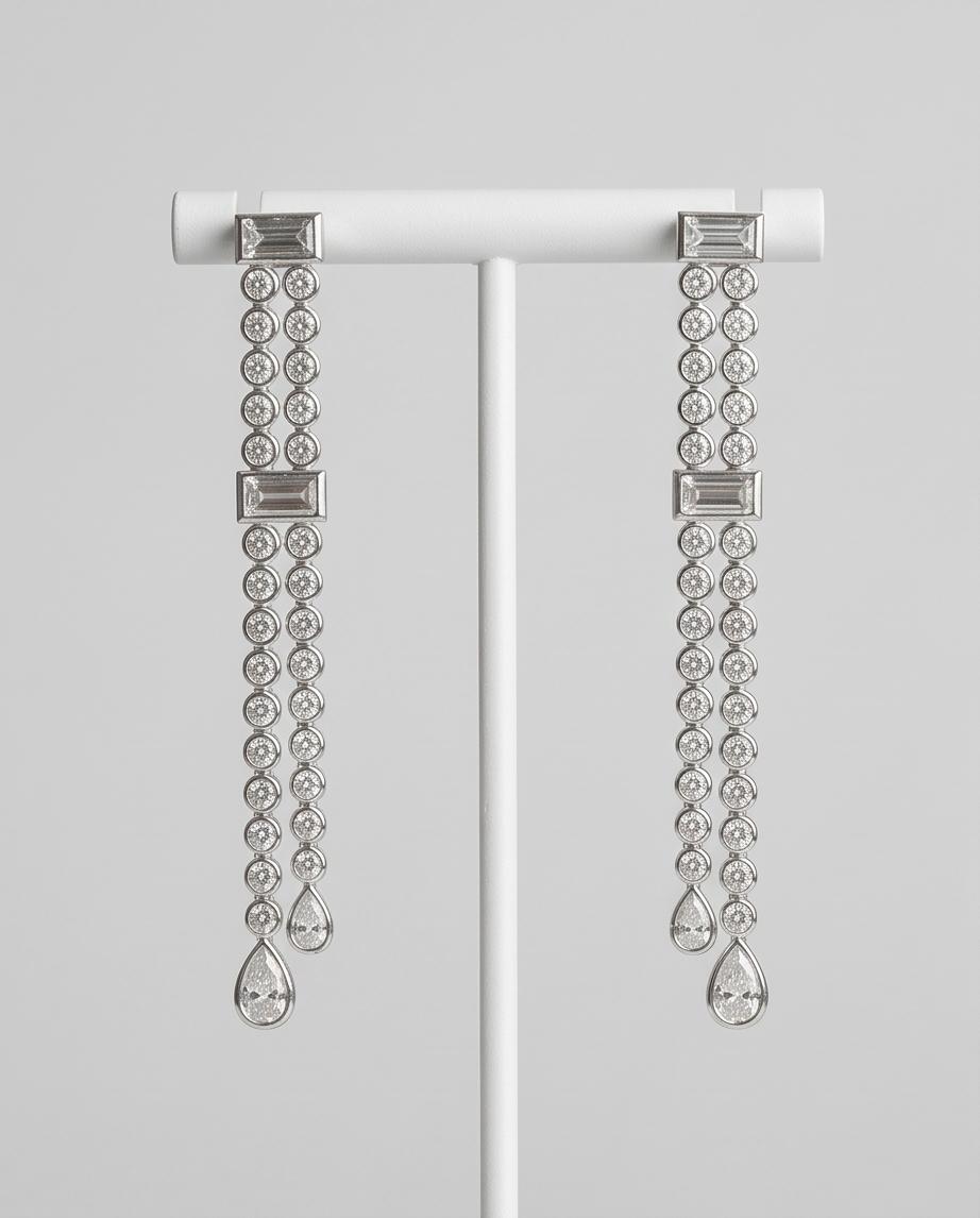 Two-Row Diamond Drop Earrings in 18K White Gold