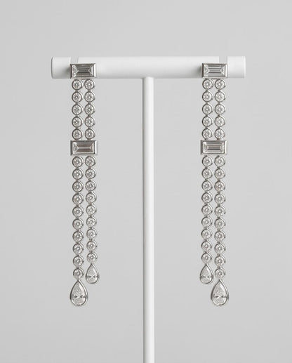 Two-Row Diamond Drop Earrings in 18K White Gold