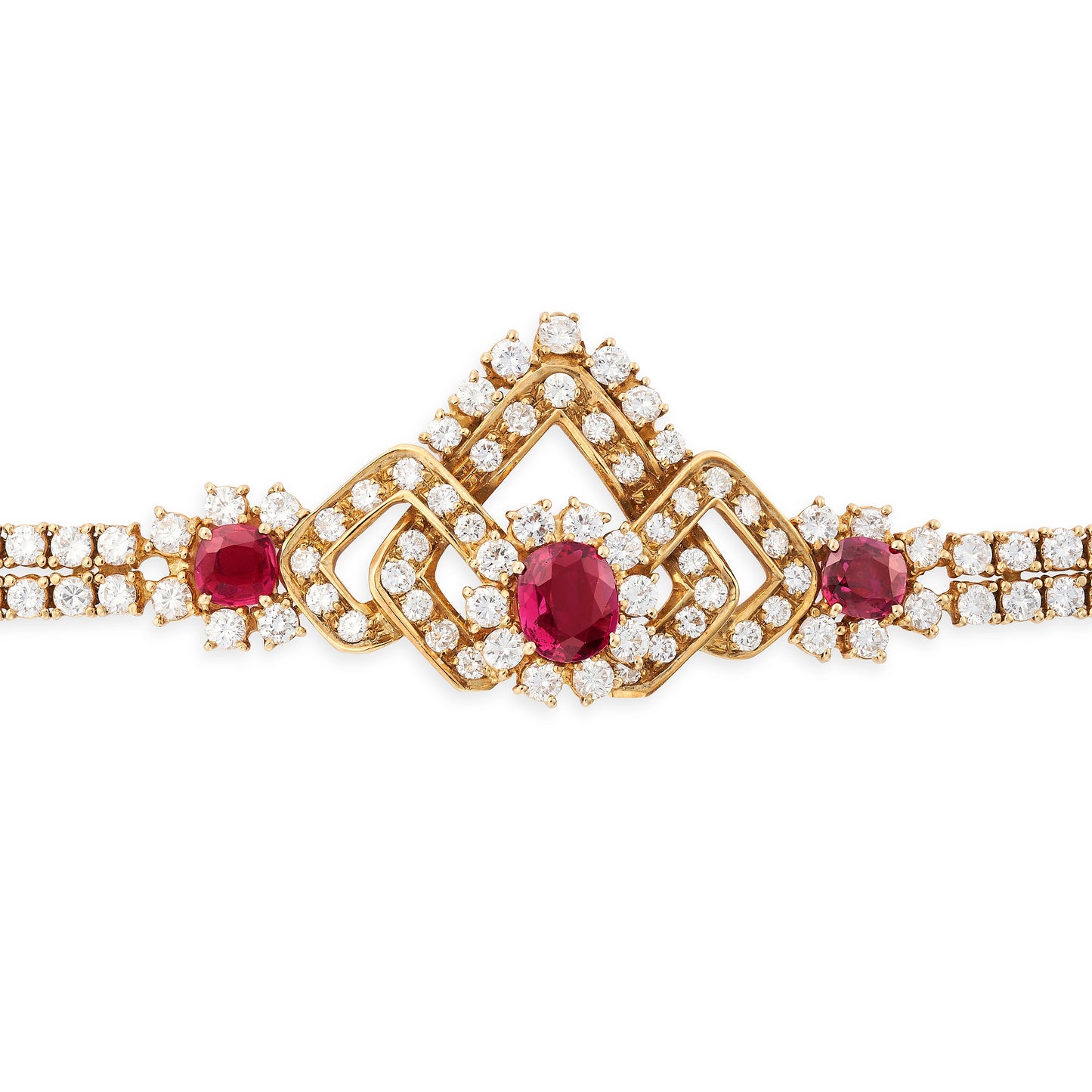 Cushion Ruby & Diamond Cluster tennis Bracelet