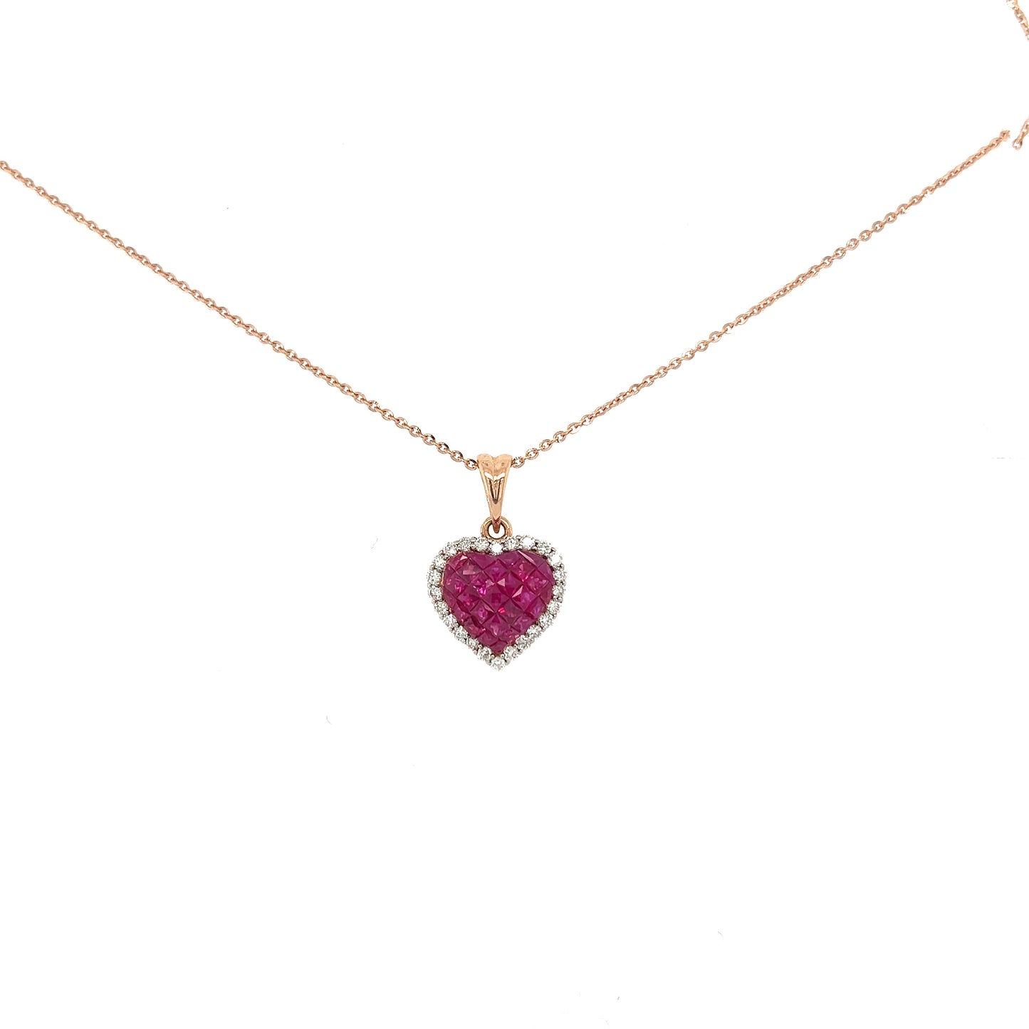 Ruby heart shape princes cut necklace