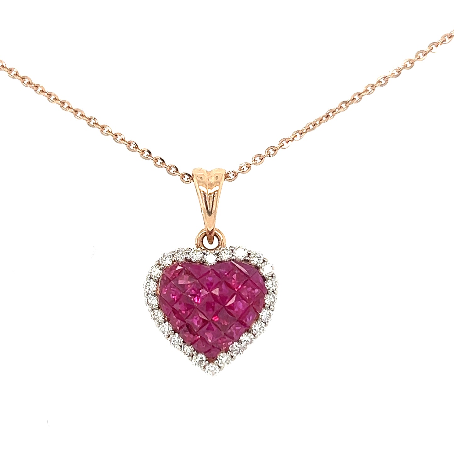 Ruby heart shape princes cut necklace