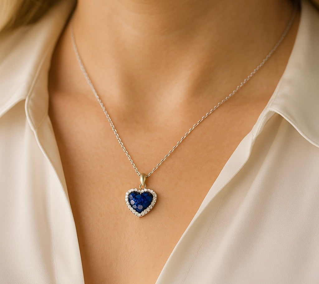 Heart shaped invisible setting sapphire & diamond Pendant