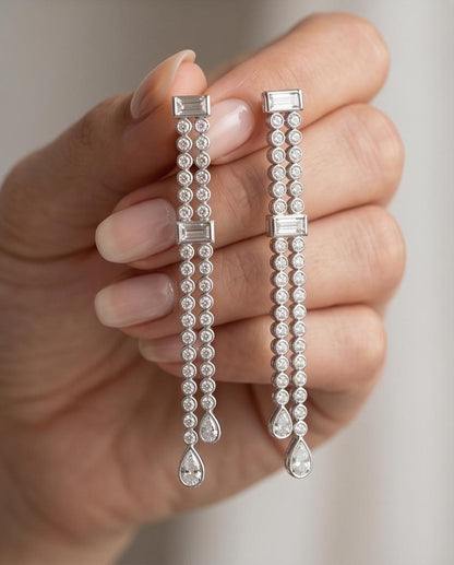 Two-Row Diamond Drop Earrings in 18K White Gold