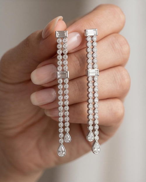 Two-Row Diamond Drop Earrings in 18K White Gold