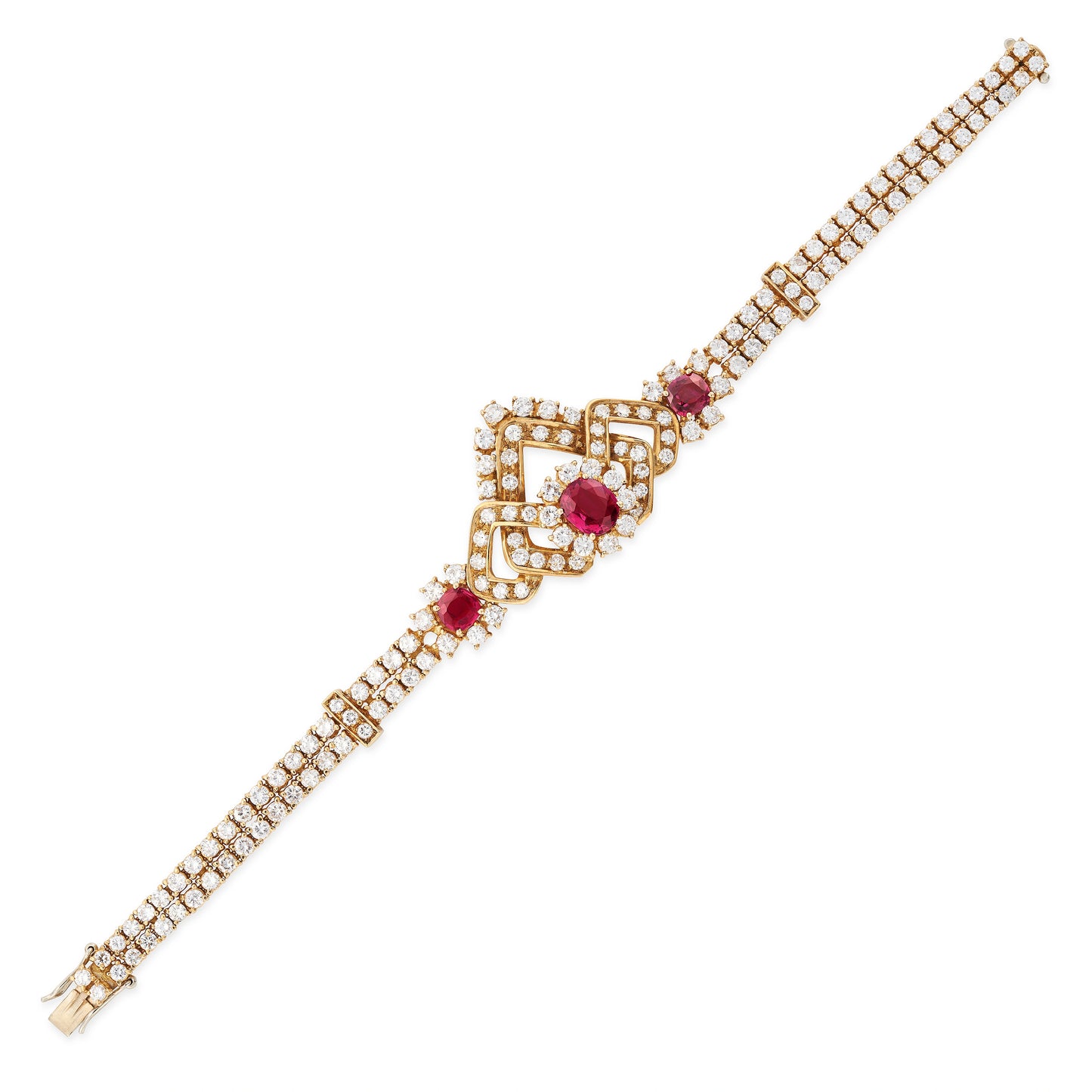 Cushion Ruby & Diamond Cluster tennis Bracelet