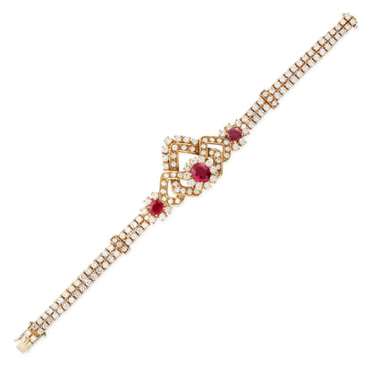 Cushion Ruby & Diamond Cluster tennis Bracelet