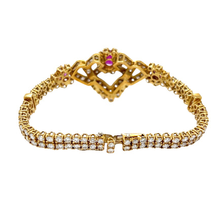 Cushion Ruby & Diamond Cluster tennis Bracelet