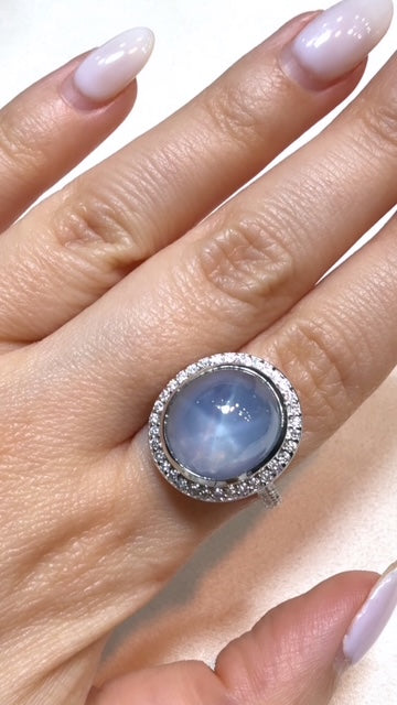 17.14ct Natural Unheated Ceylon Star Sapphire & Diamond Ring