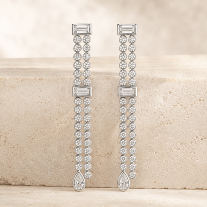 Two-Row Diamond Drop Earrings in 18K White Gold