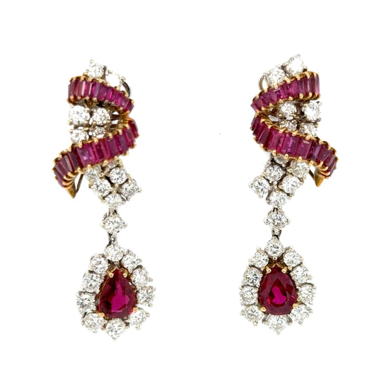 Pear Ruby & diamond Cluster Earrings