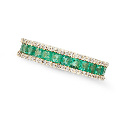 18k gold Emerald & diamond half eternity ring