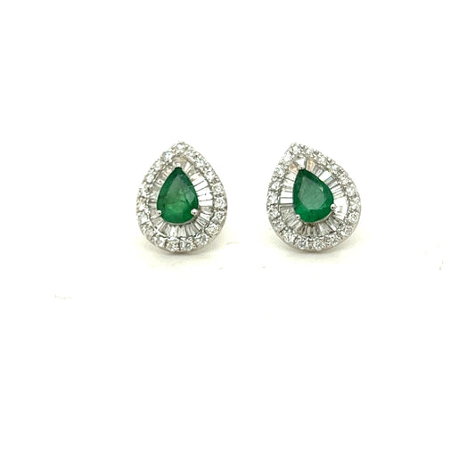 Pear Shape Emerald & Diamond Earrings