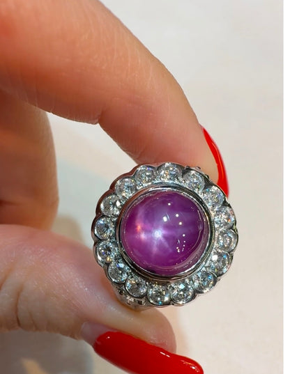 5.71 Ct Burma Cabochon Star Ruby & diamonds ring