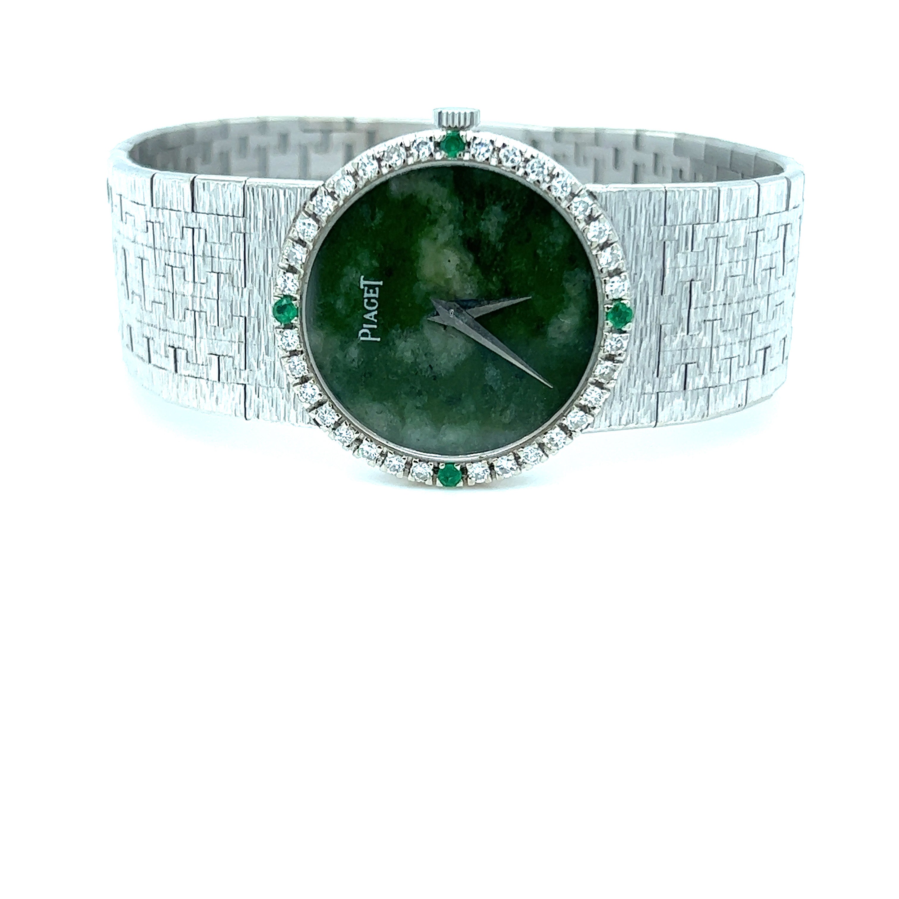 Piaget 18k Ladies Bracelet Watch with Jade Dial Diamond Bezel