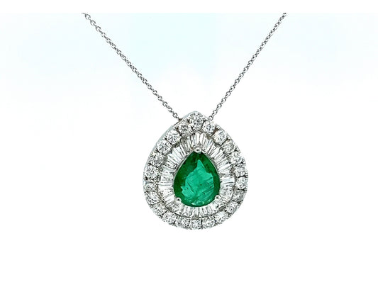 Pear Shape Emerald & Diamond Cluster Necklace