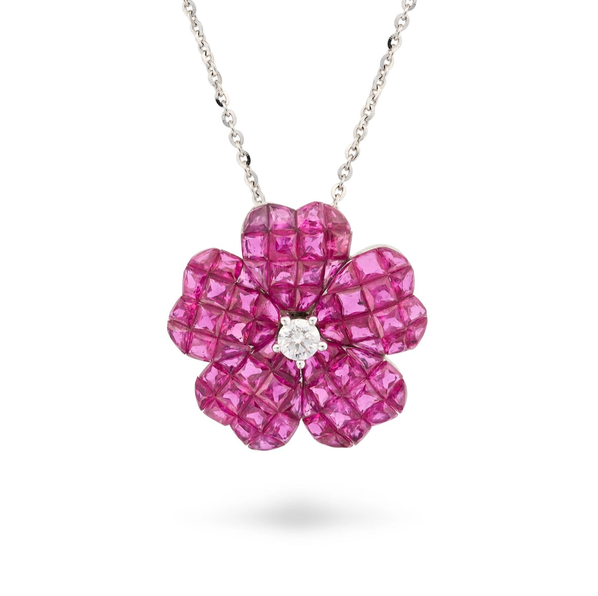 Flower shape ruby & diamond necklace