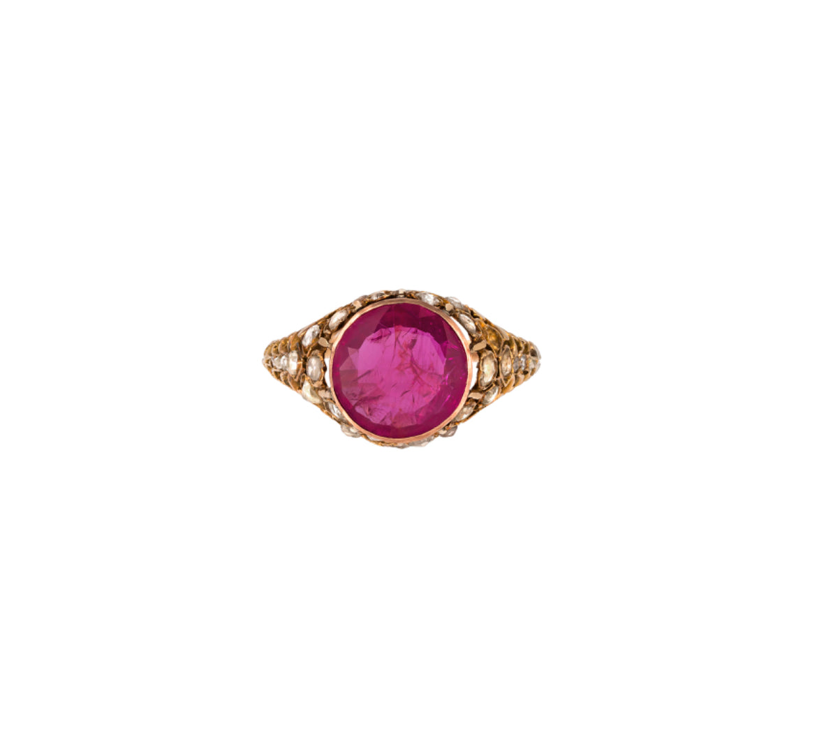 Vintage 3.15 ct Burma Ruby & rose cut Diamond Ring