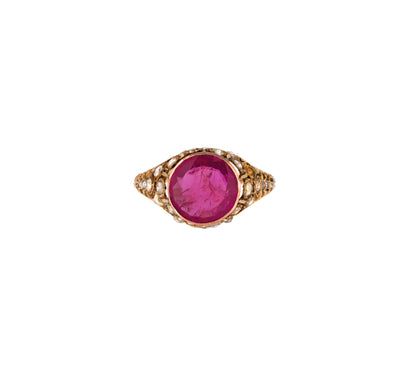 Vintage 3.15 ct Burma Ruby & rose cut Diamond Ring