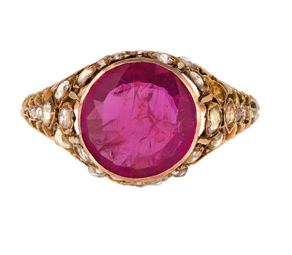 Vintage 3.15 ct Burma Ruby & rose cut Diamond Ring