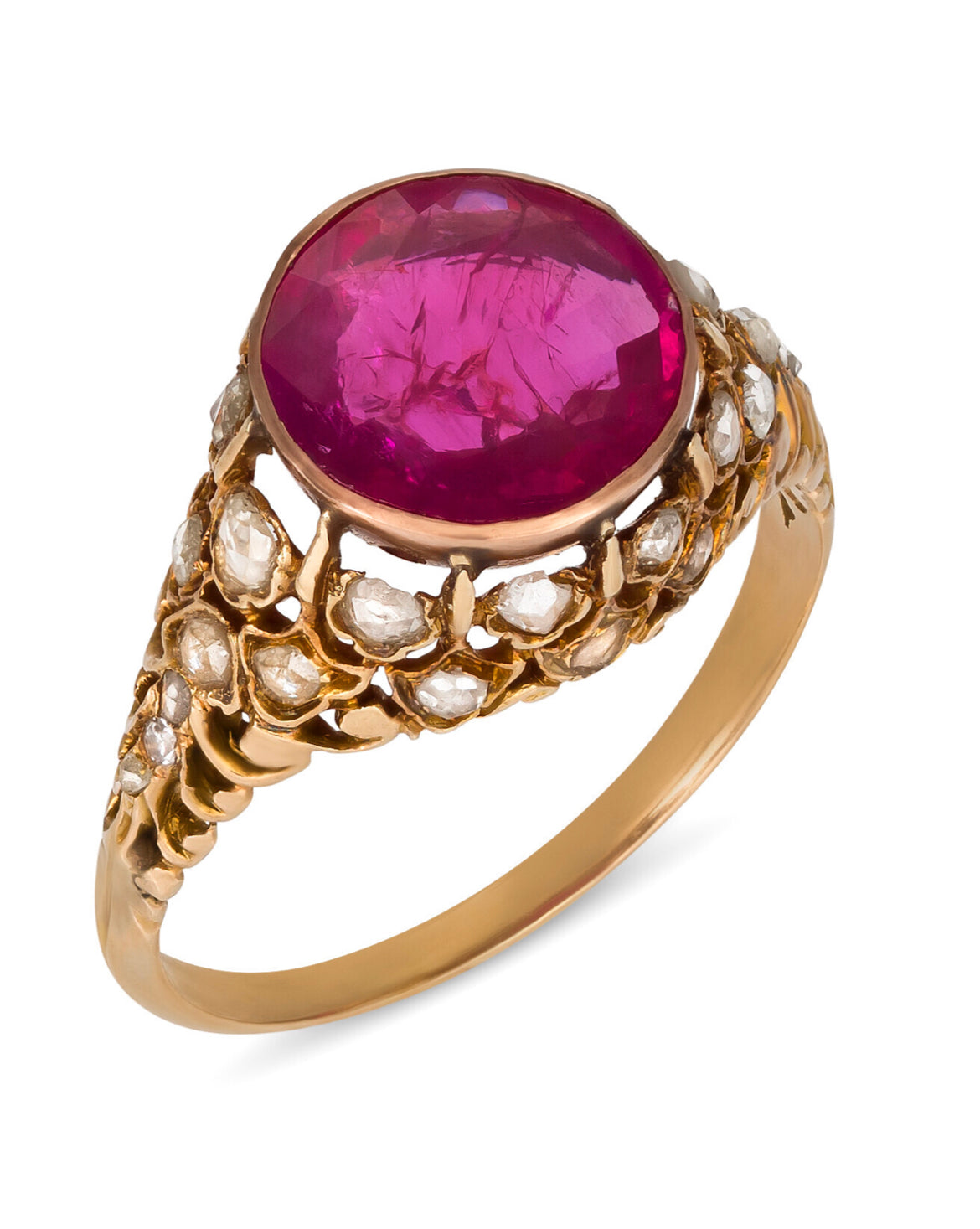 Vintage 3.15 ct Burma Ruby & rose cut Diamond Ring