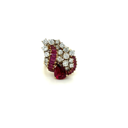 3.16Carat Pear Ruby & Diamond Cluster Ring