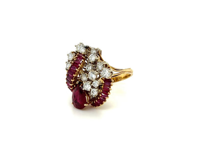 3.16Carat Pear Ruby & Diamond Cluster Ring