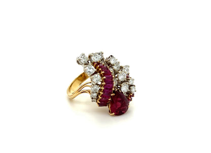 3.16Carat Pear Ruby & Diamond Cluster Ring